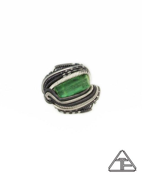 Size 8.5 - Tourmaline Sterling Silver and Titanium Wire Wrapped Ring
