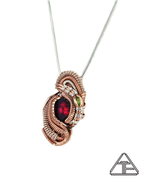 Watermelon Tourmaline Silver and Rose Gold Wire Wrapped Pendant