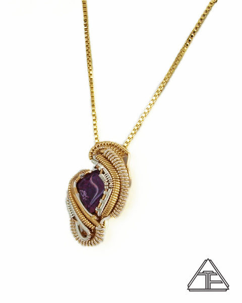 Amethyst Yellow Gold and Silver Wire Wrapped Pendant