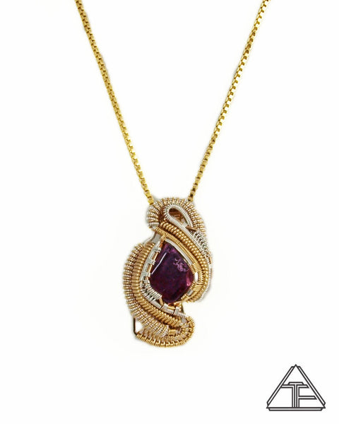 Amethyst Yellow Gold and Silver Wire Wrapped Pendant