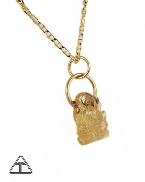 Citrine Buddah Yellow Gold Crystal Talisman Pendant