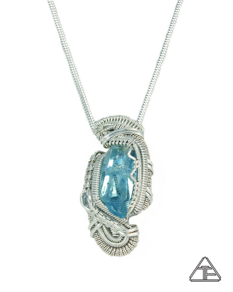 Aquamarine and Herkimer Sterling Silver Wire Wrapped Pendant
