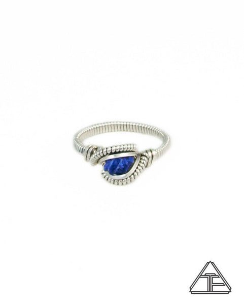 Size 5 - Blue Spinel and Sterling Silver Wire Wrapped Ring