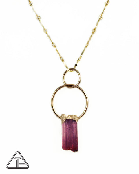 Rubellite Tourmaline Yellow Gold Crystal Talisman Pendant