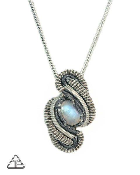 Moonstone Sterling Silver Titanium Wire Wrapped Pendant