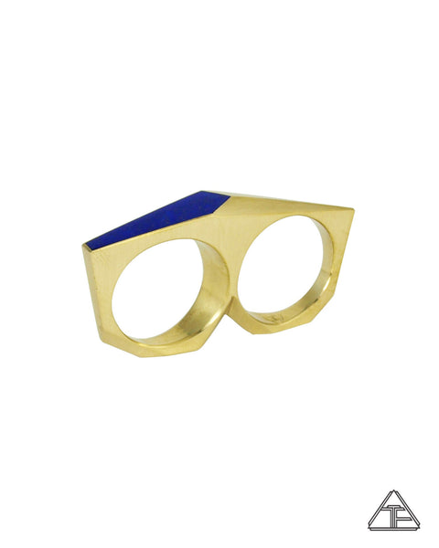 Lux Lattice: Inlay Lapis Lazuli Brass Double Finger Ring