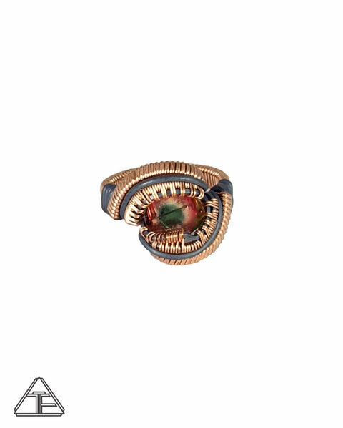 Size 6.5 - Reverse Watermelon Tourmaline Rose Gold and Silver Wire Wrapped Ring