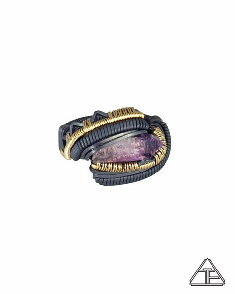 Size 6.5 - Amethyst Yellow Gold and Silver Wire Wrapped Ring