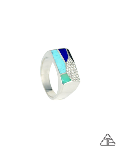 Prism Lux Lattice: Inlay Turquoise Diamonds Sterling Silver Signet Ring