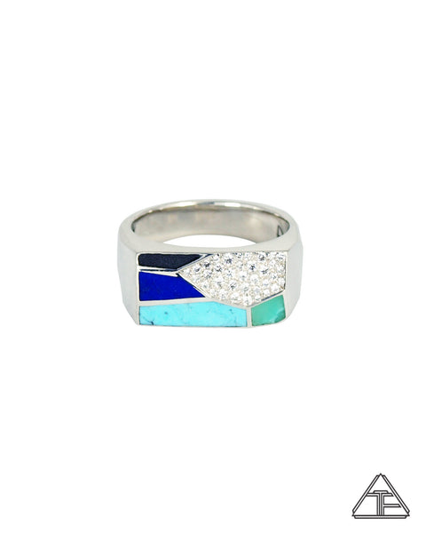 Prism Lux Lattice: Inlay Turquoise Diamonds Sterling Silver Signet Ring