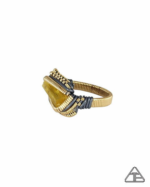 Size 9.5 - Heliodor Yellow Gold and Silver Wire Wrapped Ring