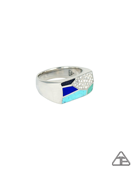 Prism Lux Lattice: Inlay Turquoise Diamonds Sterling Silver Signet Ring