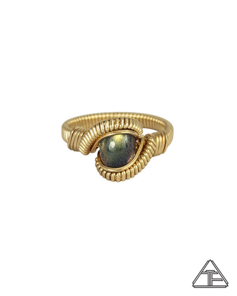 Size 6 - Labradorite 14K Yellow Gold Wire Wrapped Ring