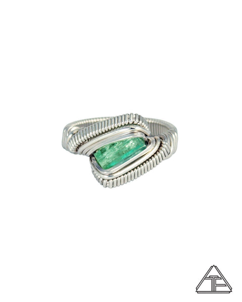 Size 7 - Emerald Sterling Silver Wire Wrapped Ring