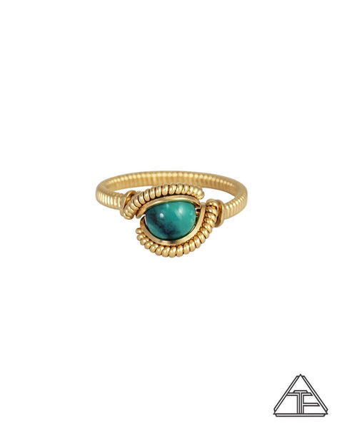 Size 6.5 - Turquoise 14K Yellow Gold Wire Wrapped Ring