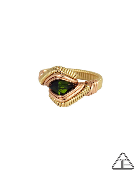 Size 6.5 - Tourmaline 14K Yellow Gold and Rose Gold Wire Wrapped Ring