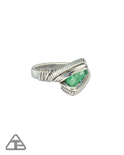Size 7 - Emerald Sterling Silver Wire Wrapped Ring