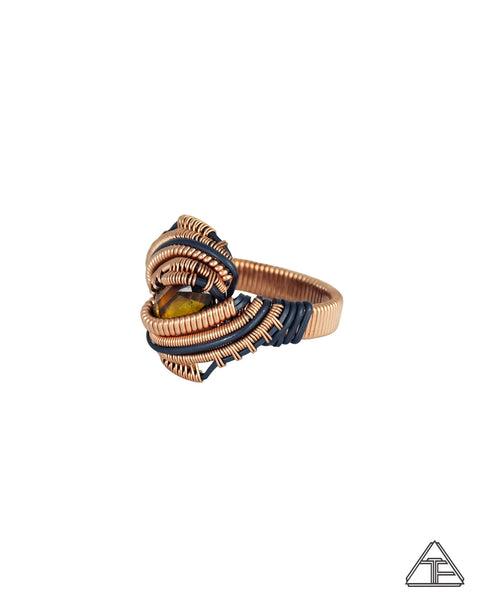 Size 9.5 - Sphene 14K Rose Gold and Sterling Silver Wire Wrapped Ring