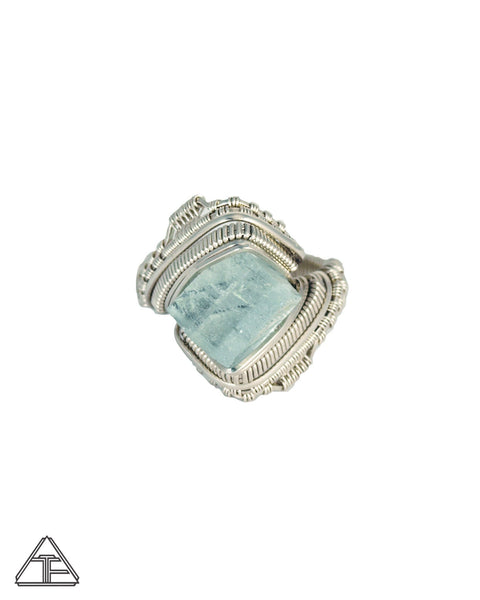 Size 8.5 - Aquamarine Sterling Silver Wire Wrapped Ring