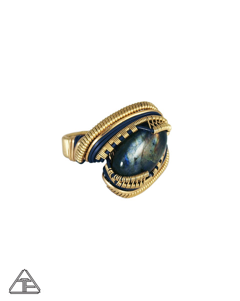 Size 10 - Labradorite 14K Yellow Gold and Sterling Silver Wire Wrapped Ring