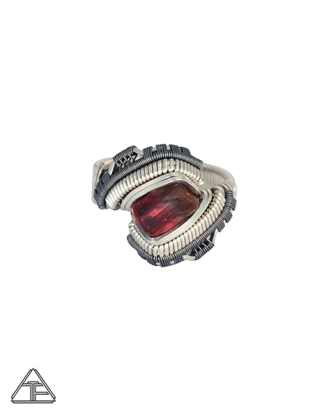 Size 7.5 - Nigerian Tourmaline Sterling Silver and Titanium Wire Wrapped Ring