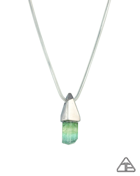 Tri-Color Green Tourmaline Crystal Talisman Pendant