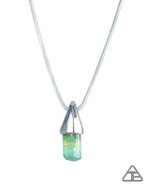 Tri-Color Green Tourmaline Crystal Talisman Pendant