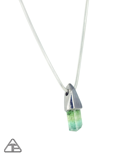 Tri-Color Green Tourmaline Crystal Talisman Pendant