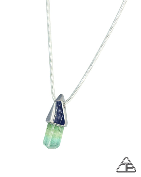 Tri-Color Green Tourmaline Crystal Talisman Pendant