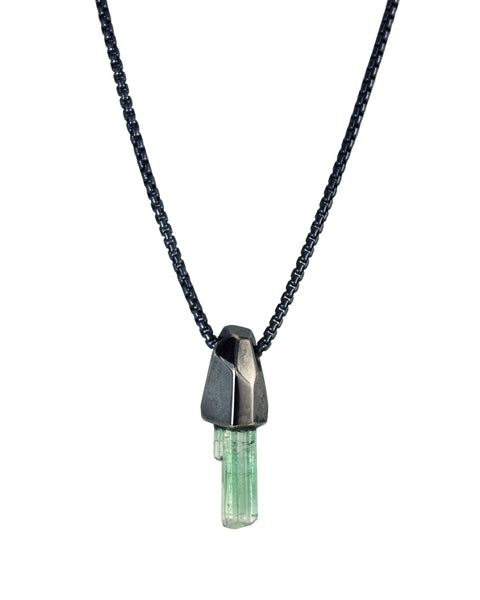 Green Tourmaline Black Rhodium Crystal Talisman Pendant