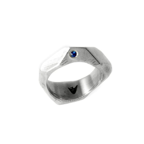 Lattice: Sterling Silver Ring with Blue Sapphire